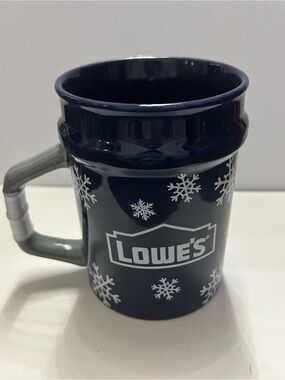 Lowe’s Blue Ceramic Coffee Mug Bucket Snowflake Limited Addition